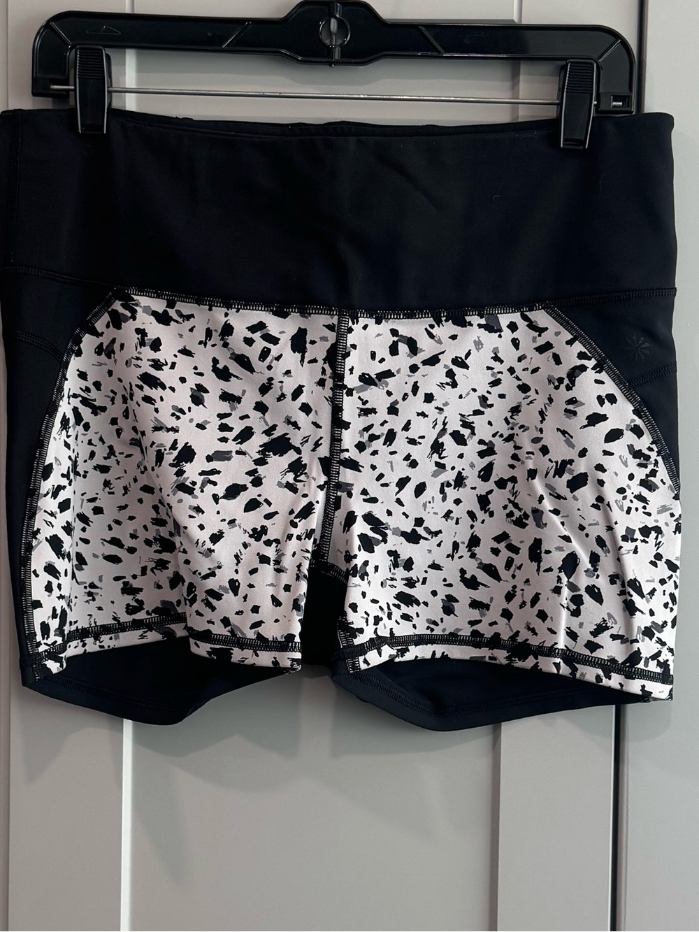 Athleta Black Shorts with White and Black Speckle Panels